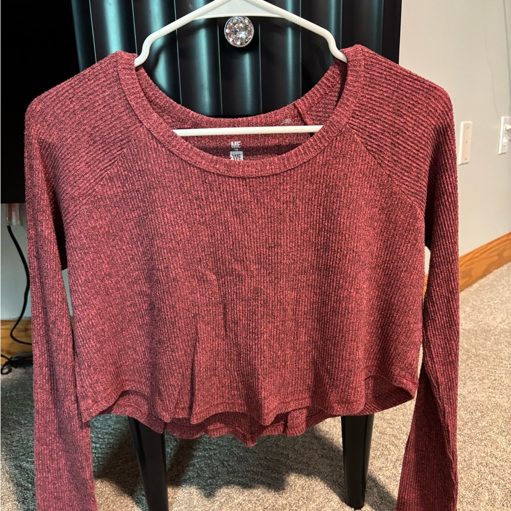 Me to We Burgundy Ribbed Long Sleeve Top